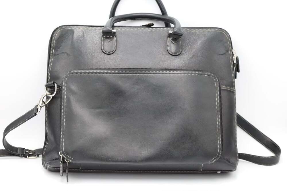 Levenger Majorca Expandable Laptop Bag Black Leather Briefcase